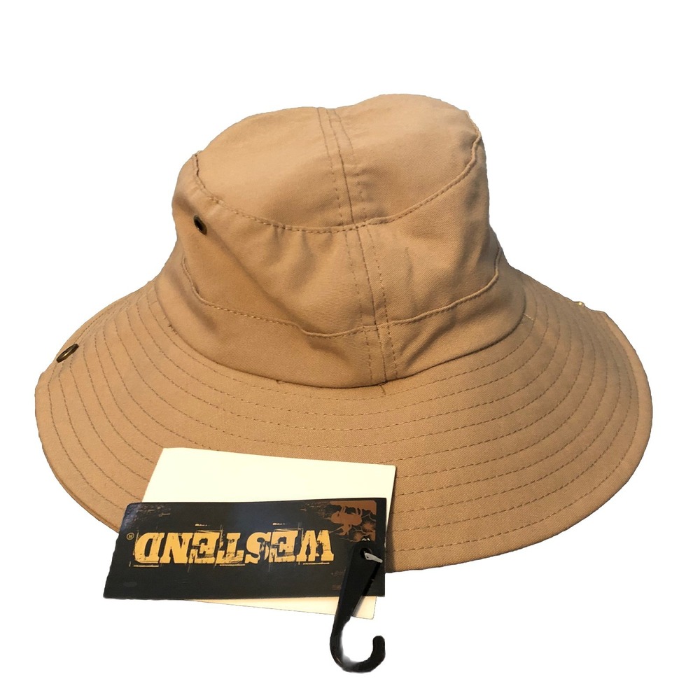 Westend Tan‎ Cotton Bucket Hat Adjustable Chin Strap Outdoor Gear Mens Size S/M